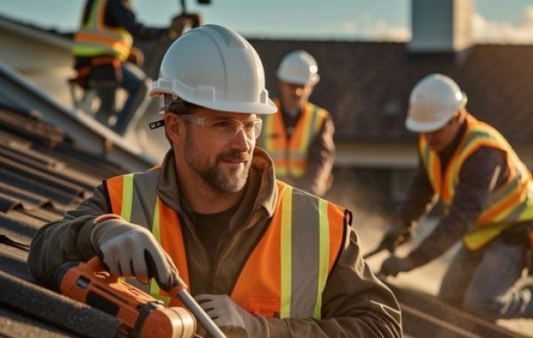 roofing crew teamwork stockcake